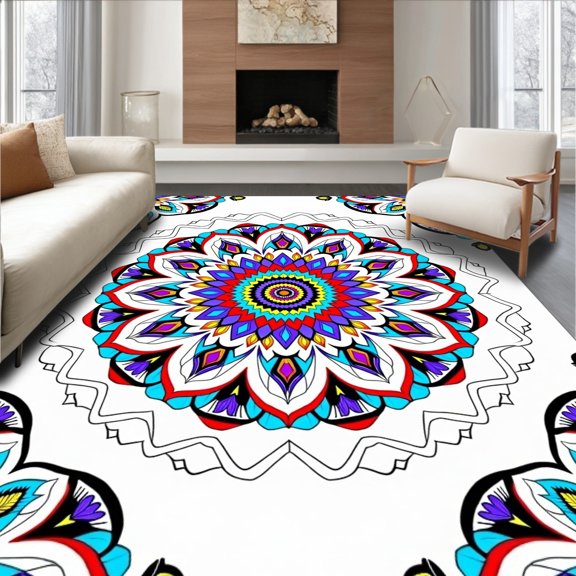 ODIKA 4'x6' Machine Washable Non-Slip Area Rug, Kaleidoscope Interwoven Eclectic Bohemian High Traffic Rug, Red, 599482