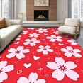 thumbnail image 1 of ODIKA 4'x6' Machine Washable Non-Slip Area Rug, Kawaii Blossom Interlocking Petal Motif Whimsical Design High Traffic Rug with Pad, Red, 618184, 1 of 8