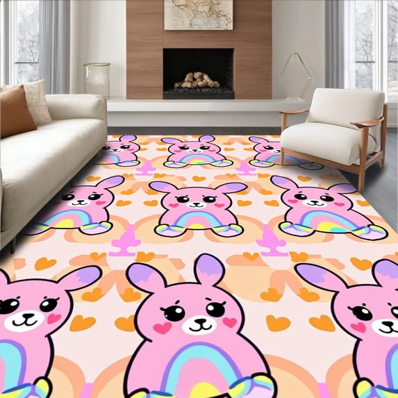 ODIKA 4'x6' Machine Washable Non-Slip Area Rug, Kawaii Fantasy Character Shaped Decorative Floor High Traffic Rug, Pink, 535901