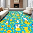 thumbnail image 1 of ODIKA 4'x6' Machine Washable Non-Slip Area Rug, Kawaii Feline Friends Mosaic Featuring Blossoms and Cheerful High Traffic Rug, Blue, 724427, 1 of 7