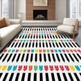 thumbnail image 1 of ODIKA 4'x6' Machine Washable Non-Slip Area Rug, Keyboard Keys Piano Black Striped Design with Playful Music Symbols High Traffic Rug, Black, 693682, 1 of 7