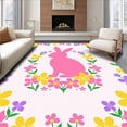 thumbnail image 1 of ODIKA 4'x6' Machine Washable Non-Slip Area Rug, Latch Hook Kit Springtime Bunny Garden Blooms Tapestry Project High Traffic Rug with Pad, Pink, 637620, 1 of 8