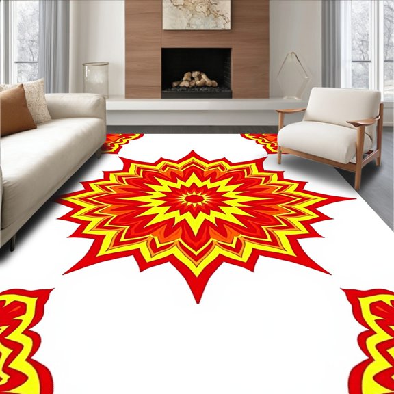 ODIKA 4x6 Machine Washable Non-Slip Area Rug, Latch Hook Kit Sunburst Needle Embroidery Tapestry Project High Traffic Rug, Red, 643950