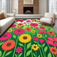 thumbnail image 1 of ODIKA 4'x6' Machine Washable Non-Slip Area Rug, Latch Hook Kit Vibrant Floral Meadow with Dancing Butterflies High Traffic Rug, Pink, 646514, 1 of 7