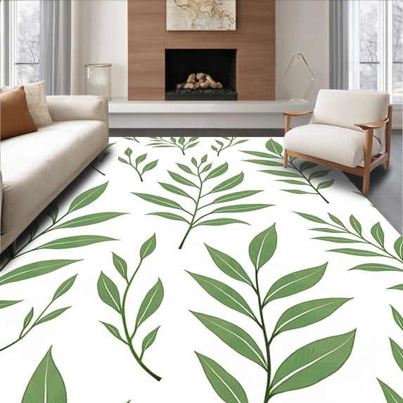 ODIKA 4'x6' Machine Washable Non-Slip Area Rug, Leaf Vein Botanical Entryway Water Resistant Technology High Traffic Rug with Pad, Green, 588067