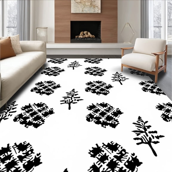 ODIKA 4'x6' Machine Washable Non-Slip Area Rug, Lumberjack Flannel Inspired Covering Decoration High Traffic Rug, Black, 732336