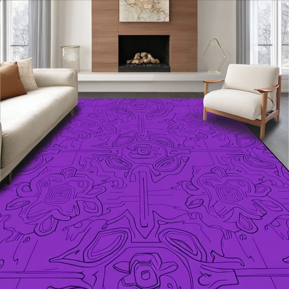 ODIKA 4'x6' Machine Washable Non-Slip Area Rug, Lush Grape Mosaic for Contemporary Aesthetic Spaces High Traffic Rug, Purple, 364402