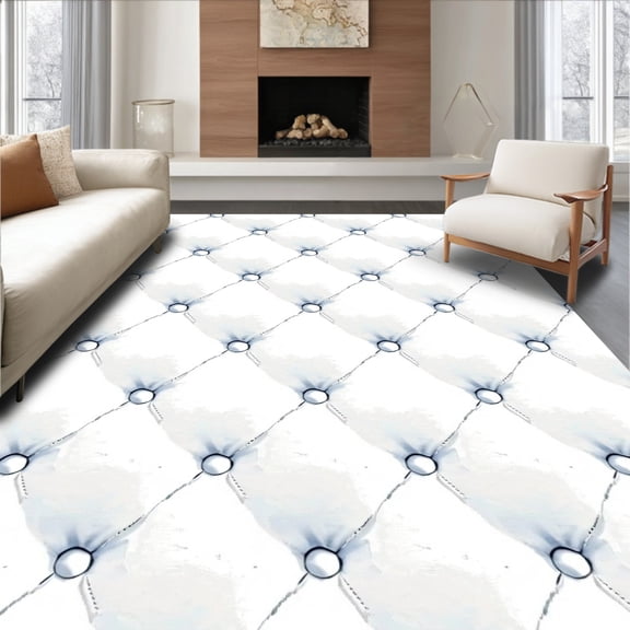 ODIKA 4'x6' Machine Washable Non-Slip Area Rug, Luxe Tufted Chair Enhancement Cover with Quilted High Traffic Rug, White, 616890