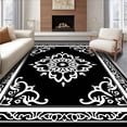 thumbnail image 1 of ODIKA 4'x6' Machine Washable Non-Slip Area Rug, Luxurious Medallion Bordered Transitional Sophisticated Accent High Traffic Rug, Black, 575401, 1 of 7