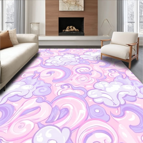 ODIKA 4'x6' Machine Washable Non-Slip Area Rug, Luxurious Plush Dreamy Cloud Wonderland Enchanted Fairytale High Traffic Rug, Pink, 621070