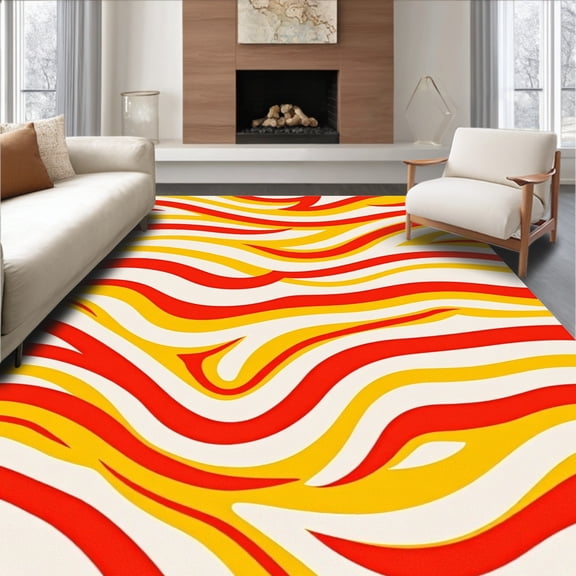 ODIKA 4x6 Machine Washable Non-Slip Area Rug, Luxurious Sunrise Wave Embellishment High Traffic Rug, Red, 510772