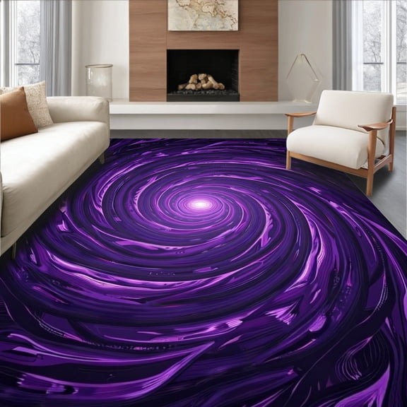 ODIKA 4'x6' Machine Washable Non-Slip Area Rug, Luxurious Swirling Vortex Abstract Plush Decorative Elegant Contemporary High Traffic Rug, Purple, 458997