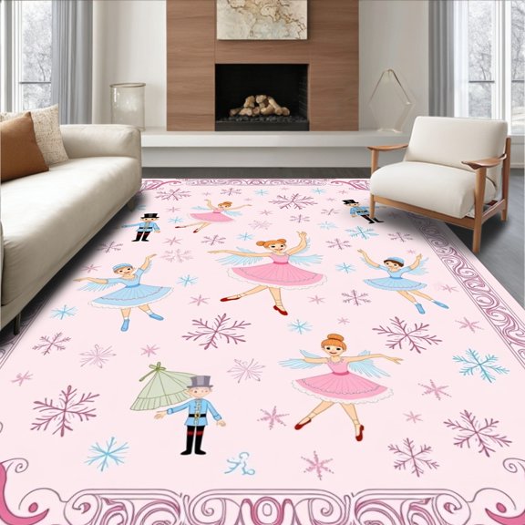 ODIKA 4'x6' Machine Washable Non-Slip Area Rug, Magical Ballet Dancer Doorstep Welcoming Entrance Decoration High Traffic Rug, Pink, 609037