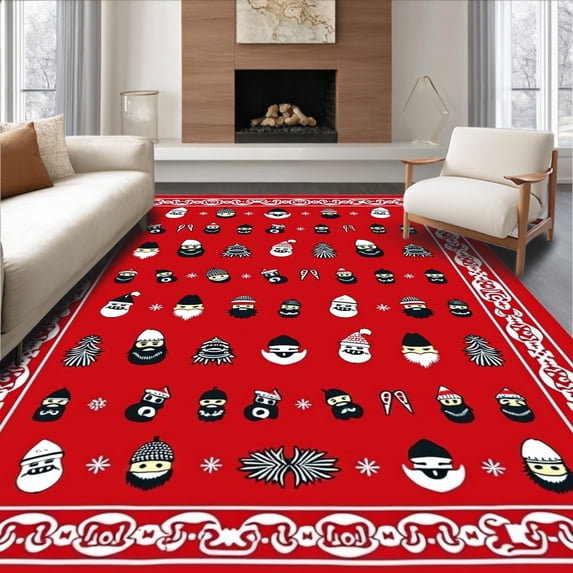 ODIKA 4'x6' Machine Washable Non-Slip Area Rug, Magical Bearded Dwarf Yuletide Surface Guard Package High Traffic Rug with Pad, Red, 622979