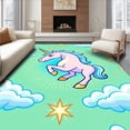 thumbnail image 1 of ODIKA 4x6 Machine Washable Non-Slip Area Rug, Magical Dreamland Unicorn with Starburst and Cloud Motifs High Traffic Rug with Pad, Green, 645752, 1 of 8