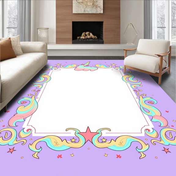 ODIKA 4x6 Machine Washable Non-Slip Area Rug, Magical Enchanted Fantasy Alphabet Educational Nursery High Traffic Rug, Purple, 696116