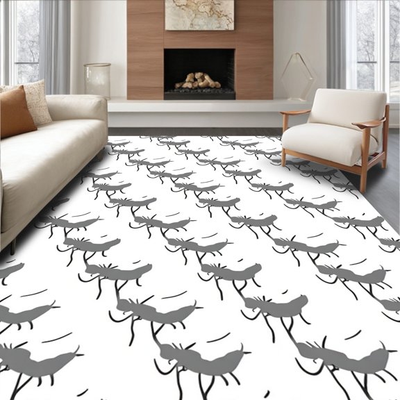 ODIKA 4'x6' Machine Washable Non-Slip Area Rug, Magical Reindeer Bath with Antler Constellation Design High Traffic Rug, Gray, 626319