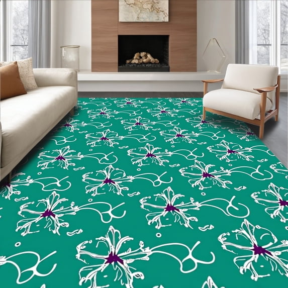 ODIKA 4'x6' Machine Washable Non-Slip Area Rug, Magical Yuletide Botanical Decorative High Traffic Rug, Green, 606652