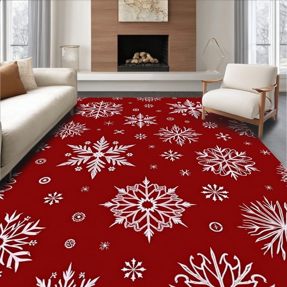 ODIKA 4'x6' Machine Washable Non-Slip Area Rug, Magical Yuletide Sparkle High Traffic Rug, Red, 733013