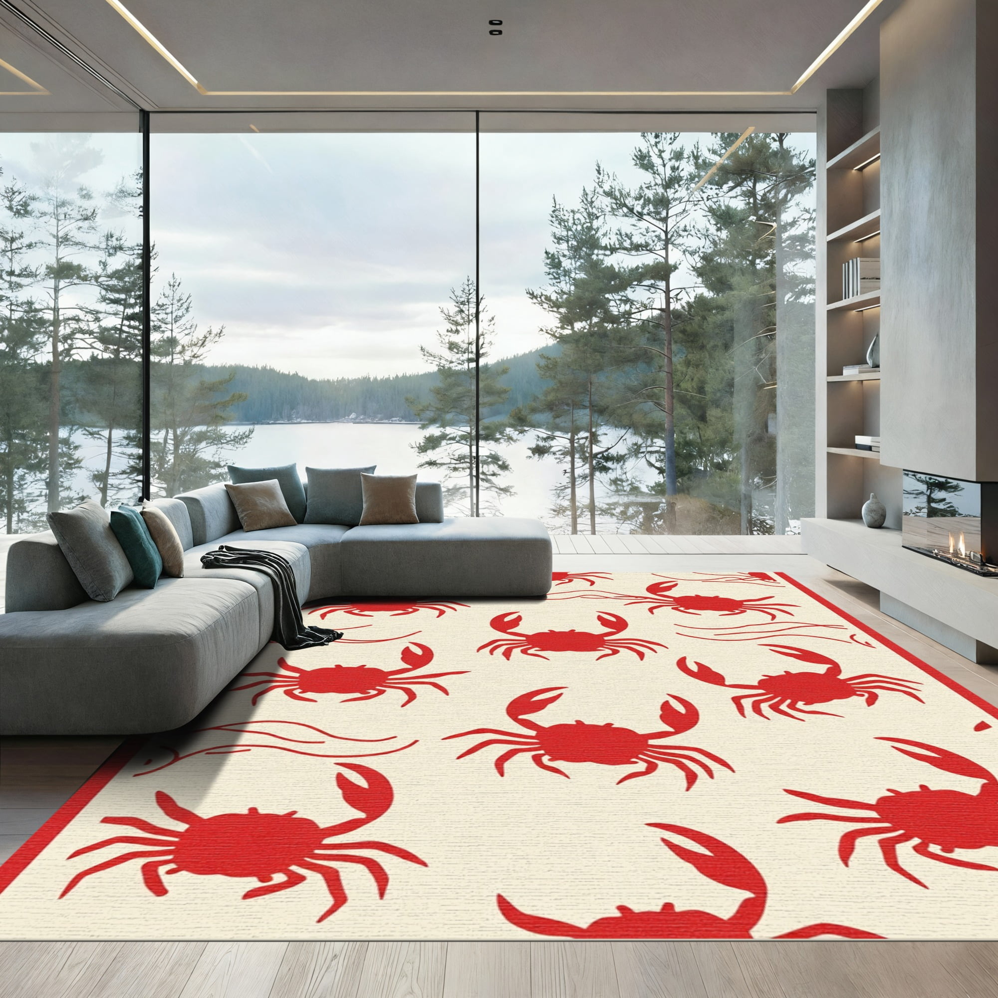 ODIKA 4x6 Machine Washable Non-Slip Area Rug, Marine Life Motif with ...