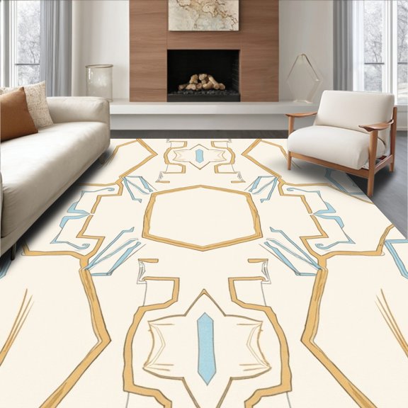 ODIKA 4x6 Machine Washable Non-Slip Area Rug, Maze Interlocking Lattice Minimalist Style High Traffic Rug with Pad, Beige, 661475