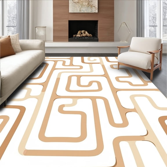 ODIKA 4'x6' Machine Washable Non-Slip Area Rug, Maze with Subtle Ombre Effects High Traffic Rug, Beige, 716388