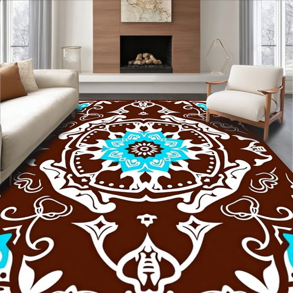 ODIKA 4'x6' Machine Washable Non-Slip Area Rug, Meditation Journey Boho Zen High Traffic Rug, Brown, 715868