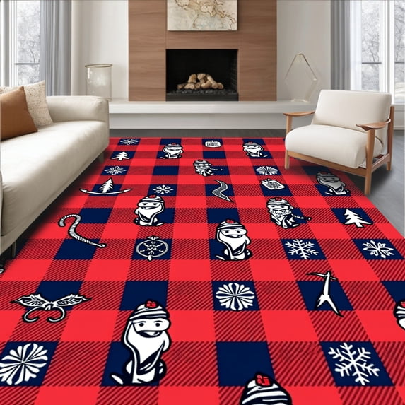 ODIKA 4'x6' Machine Washable Non-Slip Area Rug, Merry Kringle Buffalo Check Joyful Enhancement Package High Traffic Rug, Red, 622290