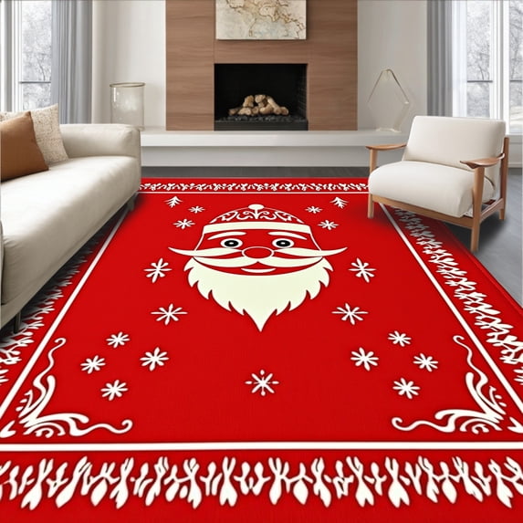 ODIKA 4'x6' Machine Washable Non-Slip Area Rug, Merry North Pole Restroom Kit Laughing Father Christmas Theme High Traffic Rug with Pad, Red, 627865