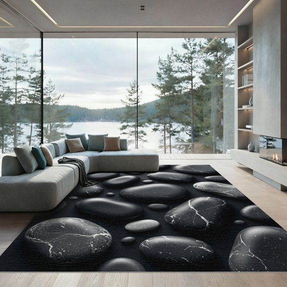 ODIKA 4x6 Machine Washable Non-Slip Area Rug, Minimalist Black High Traffic Rug, Black, 1246008