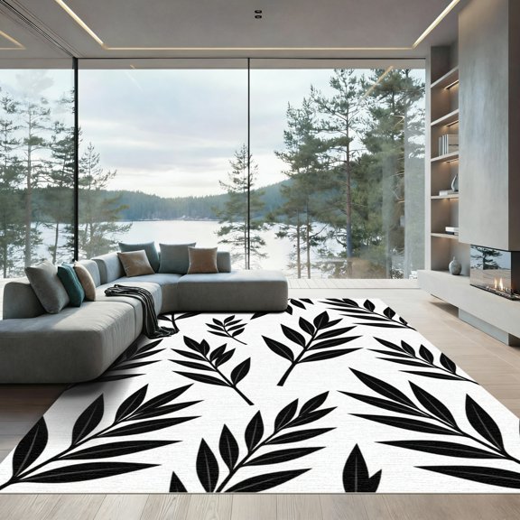 ODIKA 4x6 Machine Washable Non-Slip Area Rug, Minimalist Black High Traffic Rug, Black, 1248312