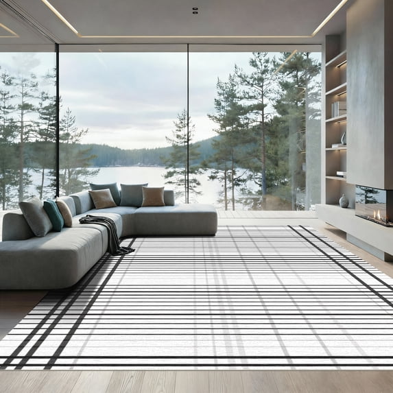 ODIKA 4x6 Machine Washable Non-Slip Area Rug, Minimalist Checker with ...