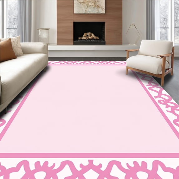 ODIKA 4'x6' Machine Washable Non-Slip Area Rug, Minimalist Edge Featuring Delicate Interlocking Waves High Traffic Rug, Pink, 461976