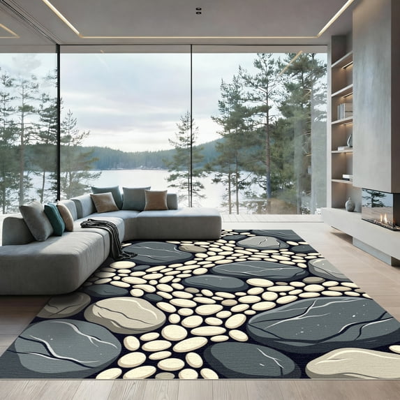ODIKA 4'x6' Machine Washable Non-Slip Area Rug, Minimalist Gray High Traffic Rug, Grey, 1305028