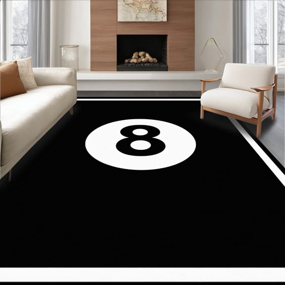 ODIKA 4'x6' Machine Washable Non-Slip Area Rug, Novelty Pool Table Inspired Floor Decoration High Traffic Rug, Black, 579626