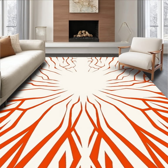 ODIKA 4'x6' Machine Washable Non-Slip Area Rug, Minimalist Ombre Drift with Subtle Chevron Details High Traffic Rug with Pad, Orange, 658651