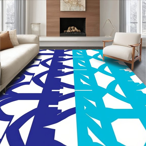 ODIKA 4'x6' Machine Washable Non-Slip Area Rug, Minimalist Small with Clean Interlocking Stripes and Subtle Contrast High Traffic Rug, Blue, 497369
