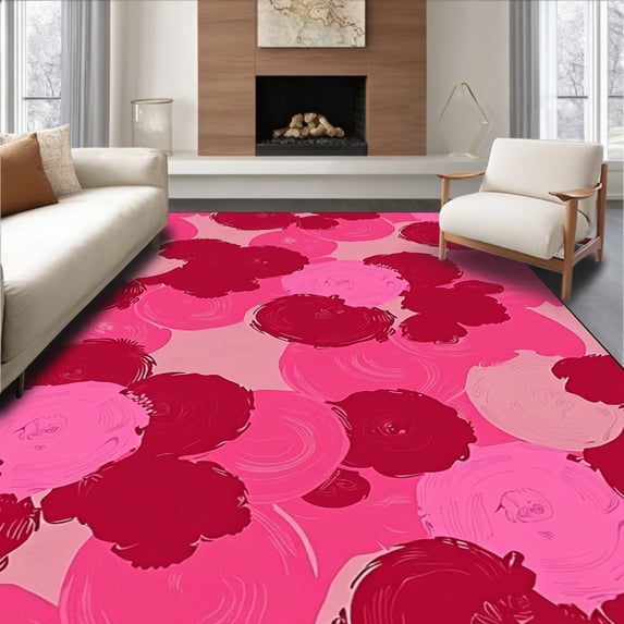 ODIKA 4'x6' Machine Washable Non-Slip Area Rug, Modern Abstract Brushstroke Design with Layered Color Effects High Traffic Rug with Pad, Pink, 554102