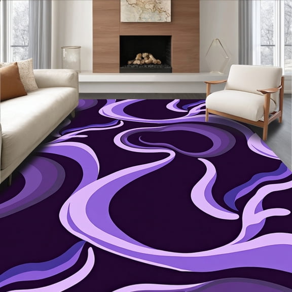 ODIKA 4'x6' Machine Washable Non-Slip Area Rug, Modern Abstract Wave with Dynamic Interlocking Curves and Gradient Hues High Traffic Rug, Purple, 459008