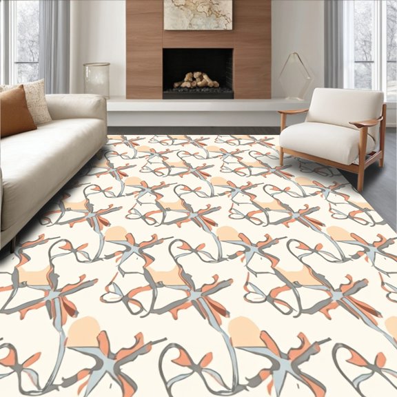 ODIKA 4'x6' Machine Washable Non-Slip Area Rug, Modern Boho Maze with Abstract Details High Traffic Rug, Orange, 463769