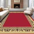 thumbnail image 1 of ODIKA 4'x6' Machine Washable Non-Slip Area Rug, Modern Bordered Medallion with Subtle Leaf Motifs and Vintage Accents High Traffic Rug with Pad, Red, 588346, 1 of 8