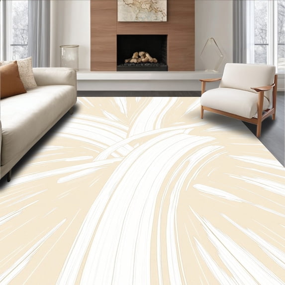 ODIKA 4'x6' Machine Washable Non-Slip Area Rug, Modern Brushstroke Textured Artisan High Traffic Rug, Beige, 544535