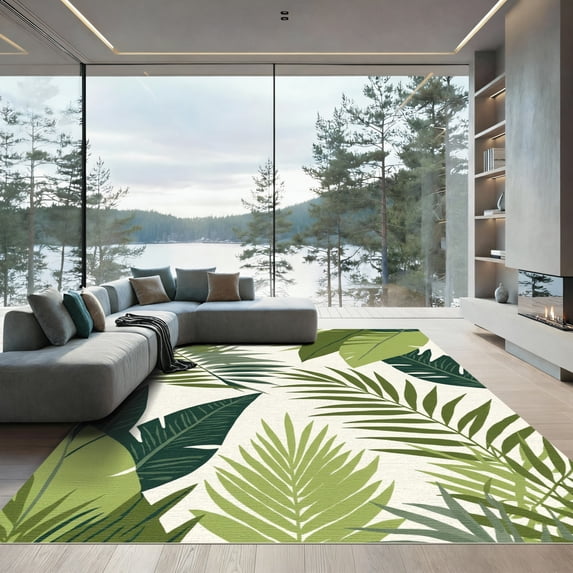 ODIKA 4'x6' Machine Washable Non-Slip Area Rug, Modern Green High Traffic Rug, Green, 1043051