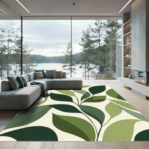 ODIKA 4'x6' Machine Washable Non-Slip Area Rug, Modern Green High Traffic Rug, Green, 1050691