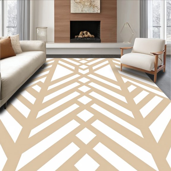 ODIKA 4x6 Machine Washable Non-Slip Area Rug, Modern Grid Trellis Minimalist Aesthetic Stylish High Traffic Rug, Beige, 534313