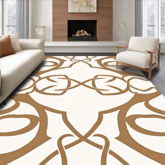 ODIKA 4'x6' Machine Washable Non-Slip Area Rug, Modern Interlocking Lattice with Subtle Sand Undertones High Traffic Rug, Brown, 475278