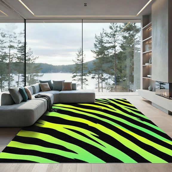 ODIKA 4'x6' Machine Washable Non-Slip Area Rug, Modern Lime Green High Traffic Rug, Green, 1017827