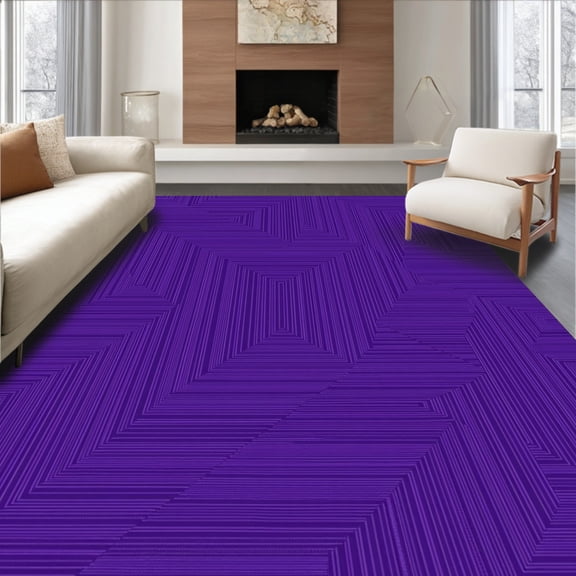 ODIKA 4'x6' Machine Washable Non-Slip Area Rug, Modern Maze Interlocking Labyrinth with Subtle Ombre Accents High Traffic Rug, Purple, 462303