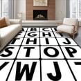 thumbnail image 1 of ODIKA 4'x6' Machine Washable Non-Slip Area Rug, Modern Minimalist Letter Grid with Bold Monochrome Alphabet Blocks High Traffic Rug with Pad, Black, 692109, 1 of 8