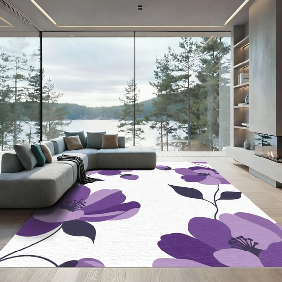 ODIKA 4'x6' Machine Washable Non-Slip Area Rug, Modern Purple High Traffic Rug, Purple, 1059044